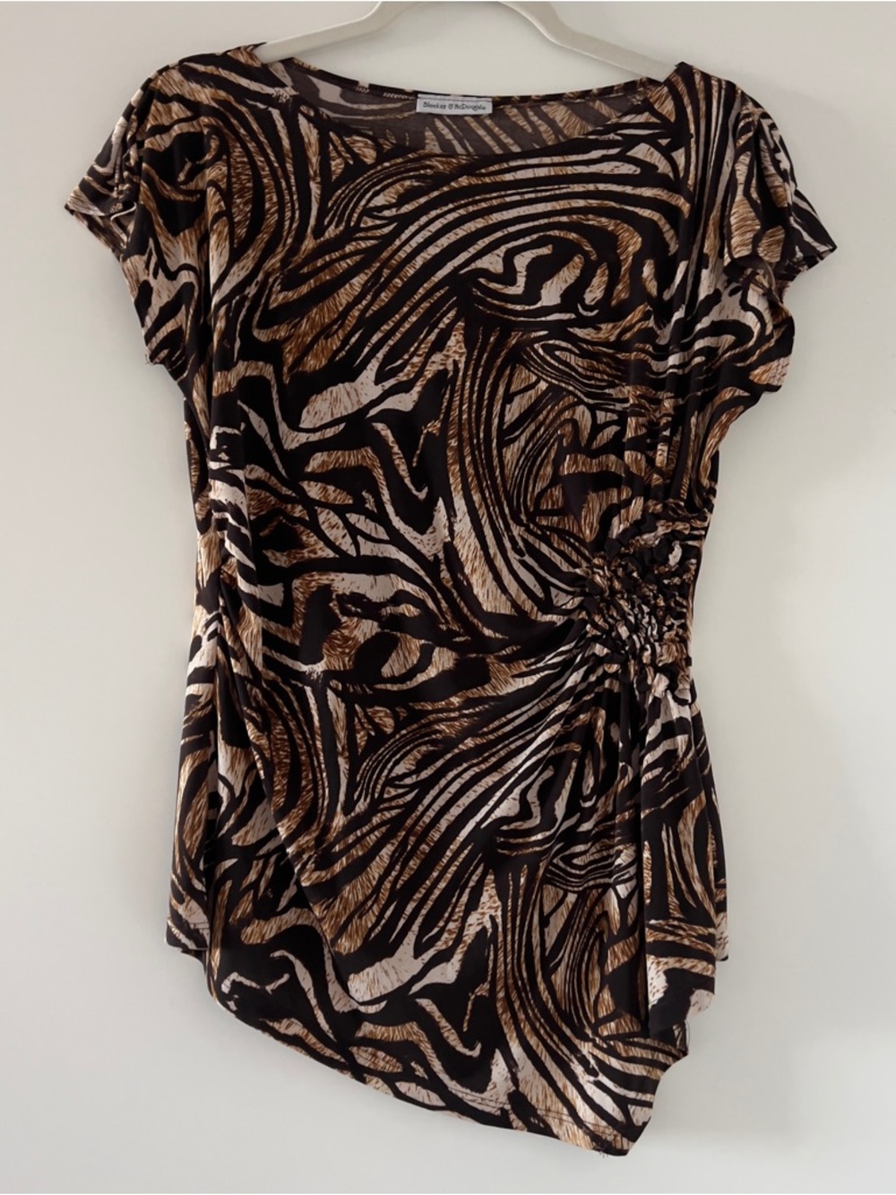 Vintage Bleeker & Mcdougal Animal-Print Asymmetrical Top